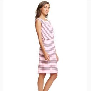 Boden Brand Women's 8R Blackberry Pink & White Striped Dress Pockets